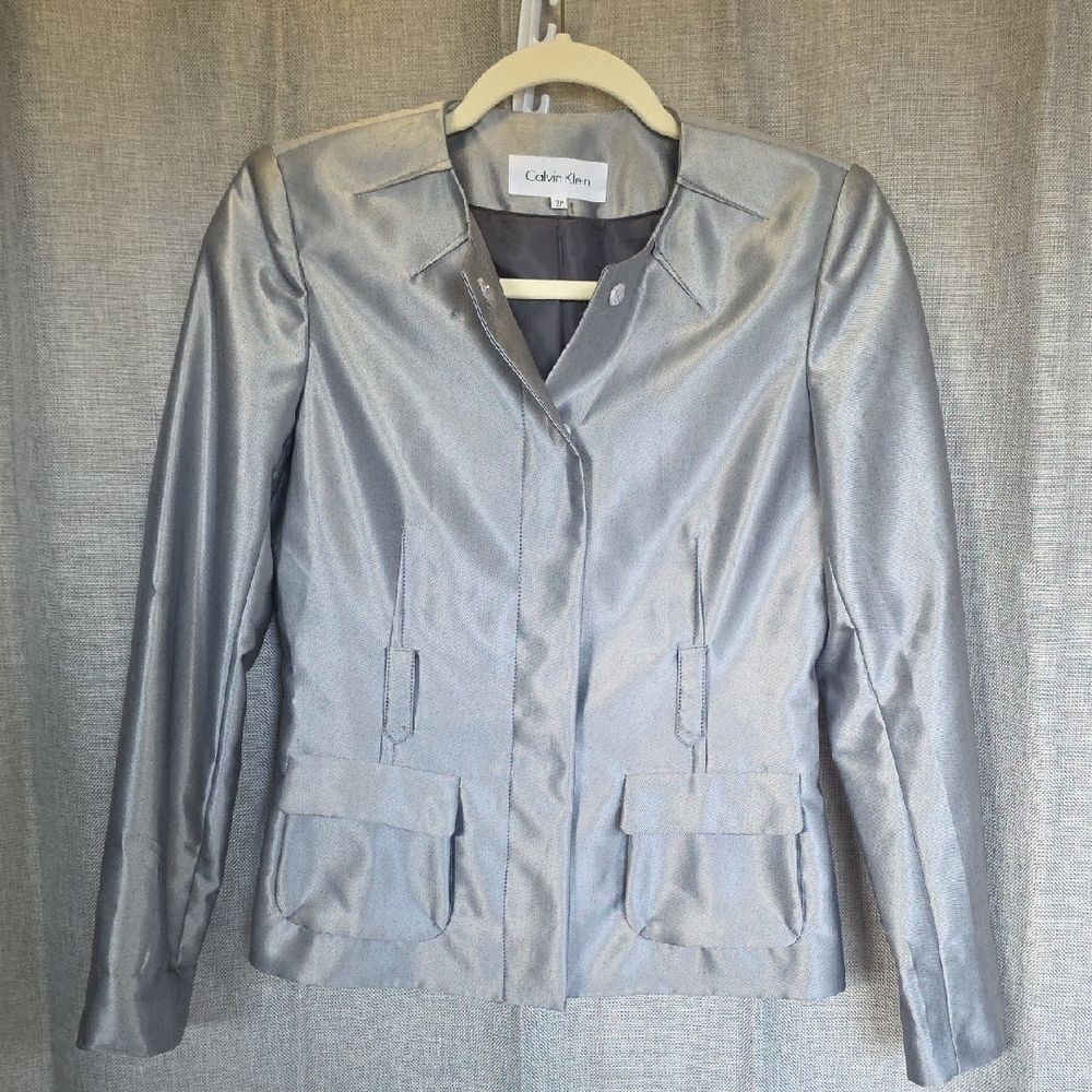 Calvin Klein Women's Metallic Gray‎ Blazer Eomen's Sz 2P I1-2025251